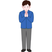 目を閉じて合掌している男性の正面イラスト