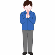 目を閉じて合掌している男性の正面イラスト