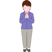 手を合わせて祈る女性の正面イラスト