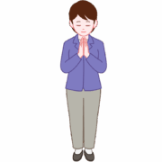 手を合わせて祈る女性の正面イラスト