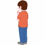 手を合わせて祈る少女の斜め後ろ姿のイラスト