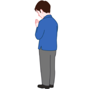 手を合わせて祈っている男性の斜め後ろ姿のイラスト