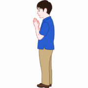 真摯な横顔で手を合わせて祈っている男性のイラスト