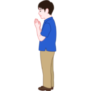 真摯な横顔で手を合わせて祈っている男性のイラスト