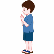 少年が手を合わせて祈っている側面全身イラスト