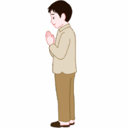 若い男性が手を合わせて祈っている側面全身イラスト