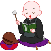 木魚を叩きながらお経を読んでいる見習い小僧のイラスト