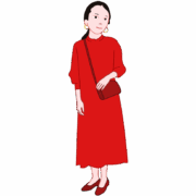 赤いワンピースの女性 赤い色の秋のワンピースを着た女性のイラスト