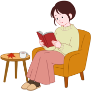 秋に読書にふけっている女性のイラスト