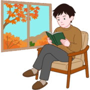 読書する男性 秋の窓辺で読書に夢中の男性のイラスト
