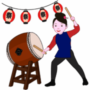 太鼓を叩いているお祭り女子 力強く太鼓を叩いているお祭り女子のイラスト