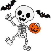 ハロウィンの骸骨お化けとコウモリのイラスト