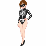 スケルトン模様のレオタードを着た妖艶な若い女性のイラスト