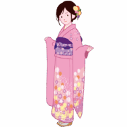 Illustration of a young woman wearing a pink furisode kimono