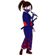 Clip art of a female ninja wearing a kimono and holding a shuriken